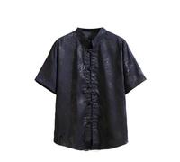 AIMAIBMLD Men's Shirt Chinese Style Summer Jacket Short Sleeve Mandarin Collar for Blouse-Color-X-Large