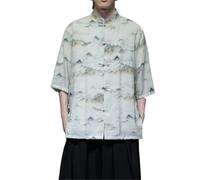 AIMAIBMLD Men's Shirt Chinese Style Summer Short Sleeve Printed Mandarin Collar for Blouse-Apricot-X-Large