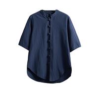 AIMAIBMLD Men's Shirt Chinese Style Summer Short Sleeve Retro Mandarin Collar for Blouse-Color-Small