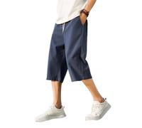 AIMAIBMLD Pantaloncini Estivi in Cotone Lino da Uomo, Leggeri Larghi da Spiaggia Jogging Blue08 M