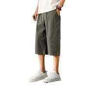 AIMAIBMLD Pantaloncini Estivi in Cotone Lino da Uomo, Leggeri Larghi da Spiaggia Jogging Green0 L