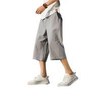 AIMAIBMLD Pantaloncini Estivi in Cotone Lino da Uomo, Leggeri Larghi da Spiaggia Jogging Grey S