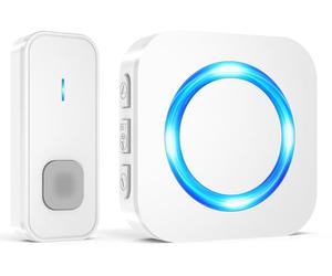AIMAX Campanello radio con 1 ricevitore e 1 trasmettitore, kit campanello per porta d'ingresso, 400 m, portata elevata, IP55, impermeabile, 55 suonerie, 5 livelli di volume con flash LED