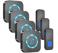 AIMAX Campanello senza fili con 3 trasmettitori e 4 ricevitori, kit campanello d'ingresso, portata 400 m, impermeabile IP55, 55 suonerie, 5 livelli di volume con flash LED, installazione wireless