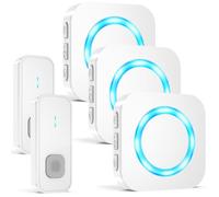 AIMAX Campanello Senza Fili Da Esterno con 2 Trasmettitori e 3 Ricevitori,Portata 400m,Wireless Doorbell,IP55 Impermeabile,55 Melodie e 5 Livelli di Volume,Indicatori LED,Per Casa/Porta d’Ingresso
