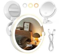 AIMAX Specchio Ingranditore 20X Ricaricabile, Specchio Trucco con 3 Colori Luminosità Regolabile, Specchio da Parete Rotante 360° con Potente Ventosa per Trucco Dettagliato, Casa e Viaggio