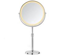 AIMAX Specchio trucco con luci e specchio ingranditore 10x/1x doppia faccia, Ricaricabile USB, Rotazione 360°, Altezza regolabile 38-48 cm, 3 colori luce dimmerabile, Batteria 2000 mAh, Argento