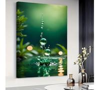 AIMCJFBYL Quadro su tela con gocce verdi e schizzi, stampa artistica moderna con schizzi d'acqua e natura, poster per la decorazione della casa. (80x120 cm/cornice interna)