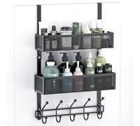 Aimeaihe Appendiabiti da porta con 2 ganci regolabili in altezza, con 2 cestini in rete e 10 ganci, organizer portaoggetti sul retro della porta per camera da letto, bagno, cucina (nero)