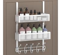 Aimeaihe Appendiabiti regolabile sopra la porta, appendiabiti con 2 cestini in rete e 10 ganci, organizer per porta posteriore per camera da letto, bagno, cucina (bianco)