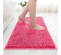 AIMECO Tappetino da bagno in ciniglia, antiscivolo, colore rosso rosa, 40 x 60 cm, due pezzi, lavabile, morbido e assorbente, per il bagno