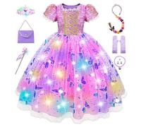 Aimeiar Abiti da principessa per ragazze, costume da principessa illuminato per bambine, costume da principessa di Halloween per ragazze, rosa e viola