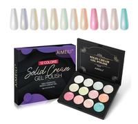 AIMEILI 12 Colori Crema Budino Solida Gel Smalto Palette, Effetto Perla Neon Smalti Semipermanente per Unghie UV LED Soak Off Nail Gel Polish, Set 13