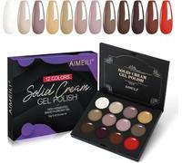 AIMEILI 12 Colori Crema Budino Solida Gel Smalto Palette, Neutro Nude Marrone Rosa Bianco Rosso Smalti Semipermanente per Unghie UV LED Soak Off Nail Gel Polish Set 17