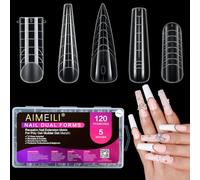 AIMEILI 120 Pezzi Unghie Finte Nail System Dual Nail Form, 5 Stili Dual Form per Gel e Acrygel Unghie Ricostruzione Tips Acrilico Strumenti per Manicure - 001