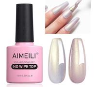 AIMEILI 2 in 1 Lucido Perla Top Coat Smalto per Unghie Gel Semi Permanente Permanente Glitter Finish No Wipe Top Coat Lunga Durata 10ml - 12