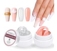 AIMEILI 5 in 1 Trasparente Solid Nail Builder Gel Solid Nail Extension Builder Gel Unghie Gel Ricostruzione Unghie Chiaro e Nude Kit 4, 2x15g