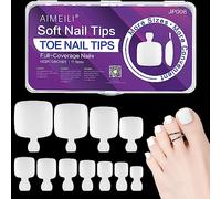 AIMEILI 550 Pezzi Bianco Unghie Finte per Piedi in 11 Misure, Acrilico Fake Nails Tips Piedi Unghie Quadrato Copertura Completa Tip False Nail Toe per Saloni di Manicure Professionale e Uso Domestico