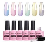 AIMEILI 6 Bottiglie Perla Lucido Smalti in Gel 10ml, Shimmer Lucido Gel Per Unghie, No Wipe Top UV LED, Arcobaleno Lucido Gel Per Unghie, Facile da Usare, Lucentezza Duratura Kit 6-76