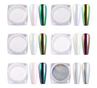 AIMEILI 6 Boxs Polvere Unghie Effetto Specchio, Perla Iridescente Chrome Laser Chameleon Peacock Holographic Pigmento Neon Glitter Metallizati Kit di Decorazione Nail Powder