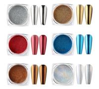 AIMEILI 6 Boxs Polvere Unghie Effetto Specchio, Perla Iridescente, Chrome, Laser, Chameleon, Peacock, Holographic, Pigmento Glitter Metallizati Kit di Decorazione Nail Powder