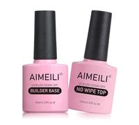 AIMEILI 7 in 1 Clear Builder Base Gel Unghie e No Wipe Top Coat Smalto Semipermente in Gel UV LED Soak Off - Facile da Usare & Comodo, 2x10ml