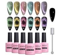 AIMEILI 9D Cat Eye Gel Nail Polish Set Smalto Semipermanente Magnetico per Unghie Kit UV LED Soak Off Set 48, 6x10ml + 1 x Bastone Magnetico