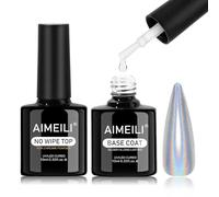 AIMEILI Base e Top Coat per Polvere, Chrome Mirror Base e Top UV LED Soak Off Gel Unghie Oro Metallico Nail Art 2x10ml