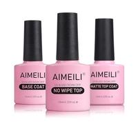AIMEILI Base e Top & Matte Top Coat Smalto Semipermanente per Unghie in Gel UV LED Soak Off Kit per Manicure, 3 Pezzi, 10ml