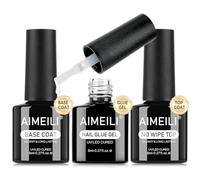 AIMEILI Colla Gel Top Coat e Base Semipermanente 3 x 8ml Nail Glue Gel x Base e Top Coat No Wipe Colla per Unghie Finte UV Nail Art Manicure