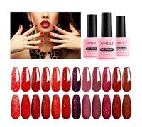 AIMEILI Glitter Rosso Natalizio Smalto Semipermente Kit Semipermanente Unghie in Gel UV LED Classico Natale Rosso Smalti Colorati Gel per Manicure Soak Off Gel Polish Set 12 x 8ml - Set Numero 28