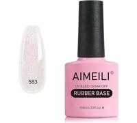 AIMEILI Glitter Rubber Base gel, Smalto Semipermanente per Unghie Elastic Base Rubber Gel UV/LED Soak Off Nail Polish - Bello Denso e Autolivellante - (583) 10ml