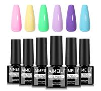 AIMEILI Kit Semipermanente Unghie Pastello 6 Colori Smalto Semipermanente Unghie UV LED Soak Off Smalti Gel Colorati Nail Art 5ml Kit 6-96