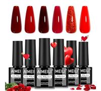 AIMEILI Kit Semipermanente Unghie Rosso 6 Colori Glitter Smalto Semipermanente Unghie UV LED Soak Off Smalti Gel Colorati Nail Art 5ml Kit 6-112