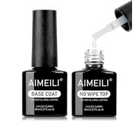 AIMEILI No Wipe Top e Base Coat Set Smalto Semipermanente per Unghie in Gel Soak Off UV LED Gel Unghie Kit per Manicure, Brillante e di Lunga Durata 2×8ml