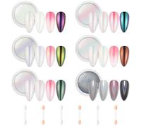 AIMEILI Polvere Unghie Effetto Perla 6 Colori Pearl Chrome Nail Powder Pigmento Aurora Unghie Pearlescent Pigment Powder Glitter Nail Art
