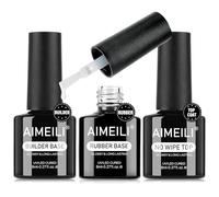 AIMEILI Rubber Base Builder Gel e Top Coat 3 x 8ml Rubber Base e Top Coat Semipermanente Builder Gel Unghie Autolivellante Nail Art Manicure