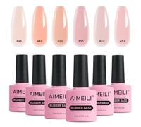 AIMEILI Rubber Base Gel Set Rosa Smalto Semipermanente Nude per Unghie Kit in UV LED Soak Off Gel Nail Gel Polish Set 6x10ml - Kit 47