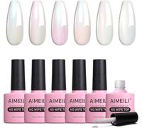 AIMEILI Set di smalti gel top coat glitterati, Micro Aurora No Wipe UV LED, Rainbow Shimmer Nail Art, finitura lucida lucida, 6 pezzi x 10 ml - Kit 75