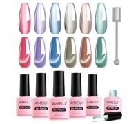 AIMEILI Smalto Cat Eye Semipermanente per Unghie Set Smalto Magnetico in Gel Lampada UV LED Unghie Nail Polish Gift Set 60, 6x8ML