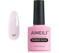 AIMEILI Smalto gel semipermanente con base Rubber, Glitter Shimmer Perla Bianco, UV/LED Rafforzamento e Riparazione Manicure, Colla Decorazioni - 10ml