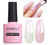 AIMEILI Smalto gel top coat con glitter perlati, micro aurora glitter, UV LED, top gel per nail art, finitura lucida e lucida, lunga durata, 10 ml, 002