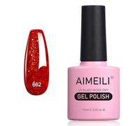 AIMEILI Smalto Semipermanente in Gel UV LED Smalto per Unghie Kit Smalti Semipermanenti Soak off Gel Colori per Manicure - Glitter Rosso Natalizio (662) 10ml