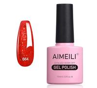 AIMEILI Smalto Semipermanente in Gel UV LED Smalto per Unghie Kit Smalti Semipermanenti Soak off Gel Colori per Manicure - Glitter Rosso Natalizio (664) 10ml