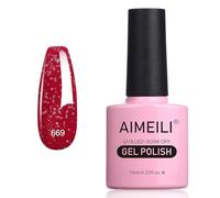 AIMEILI Smalto Semipermanente in Gel UV LED Smalto per Unghie Kit Smalti Semipermanenti Soak off Gel Colori per Manicure - Glitter Rosso Natalizio (669) 10ml