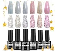AIMEILI Smalto Semipermanente Riflettente 6 Colori Glitter Smalto Semipermanente Unghie Soak Off Smalti Gel Colorati Nail Art 5ml Kit 6-108