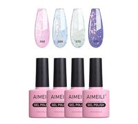 AIMEILI Smalto Semipermanente Unghie Kit, 4 Colori 10ml Glitter Viola Rosa Smalto Unghie in Gel Soak Off UV LED - Durabilità & Facile da Usare Nail Art Gel Polish Gift Set 4-32