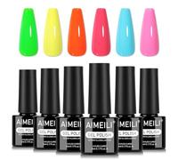 AIMEILI Smalto Semipermanente Unghie Neon 6 Colori Kit Semipermanente Unghie UV LED Soak Off Smalti Gel Colorati Nail Art 5ml Kit 6-91
