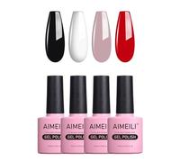 AIMEILI Smalto Semipermanente Unghie Rosso Kit, 4colori 10ml Classico Smalto Unghie Bianco Rosso Nero in Gel Soak Off UV LED - Lunga Durata & Facile da Usare Nail Art Gel Polish Gift Set