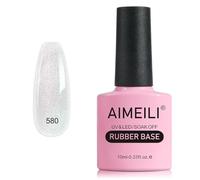 AIMEILI Unghie in gel 5 in 1: base in gomma, colore trasparente, asciugatura UV LED, base elastica rinforzante per unghie con colla per strass, 10 ml